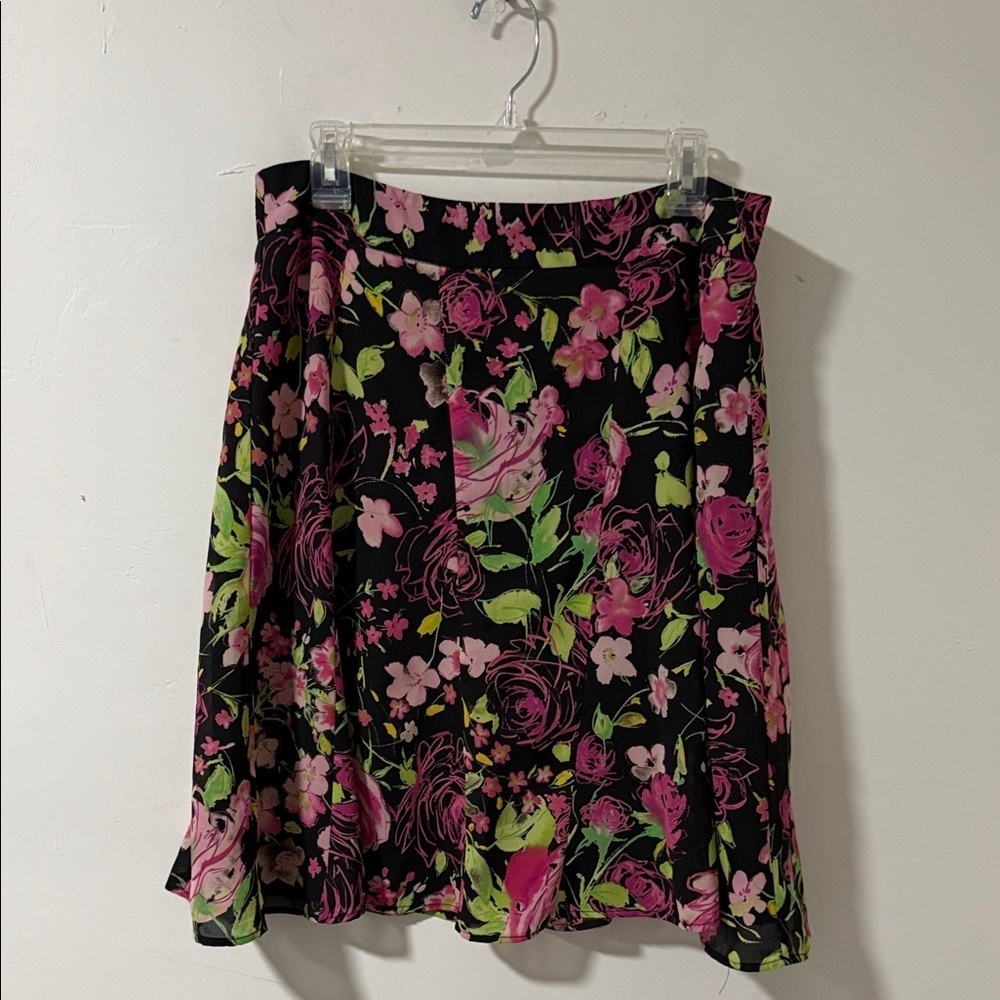 Worthington Black and Pink Floral A-Line Skirt